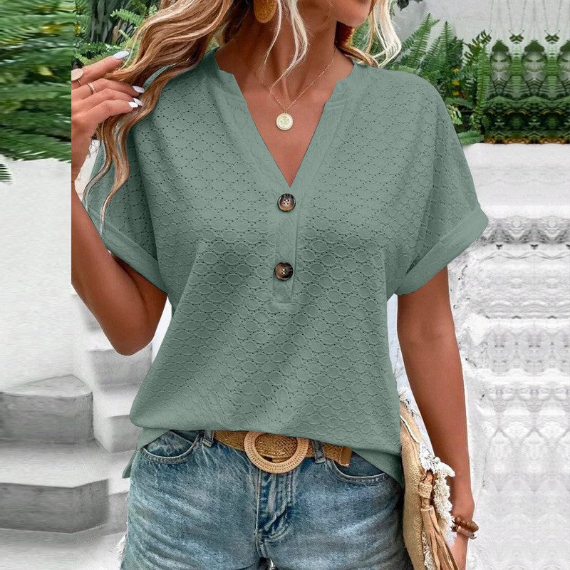Evania Buttoned V-Neck Blouse