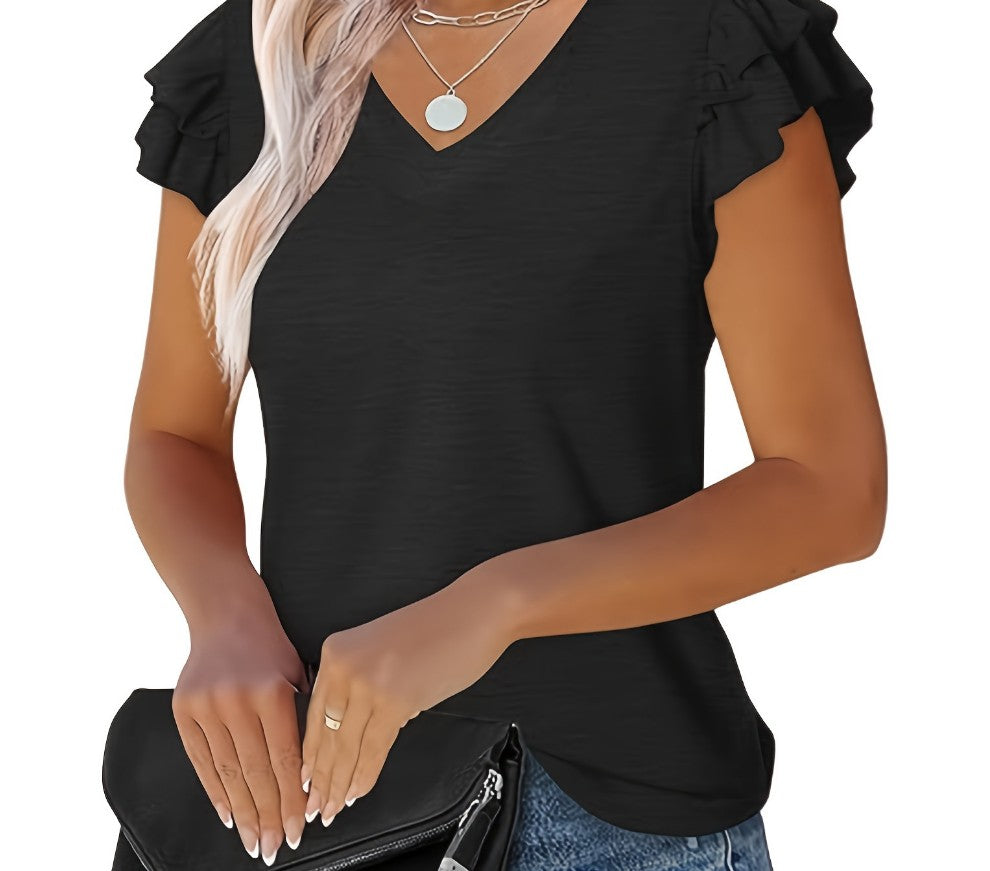 Marisse Ruffled V-Neck Tee