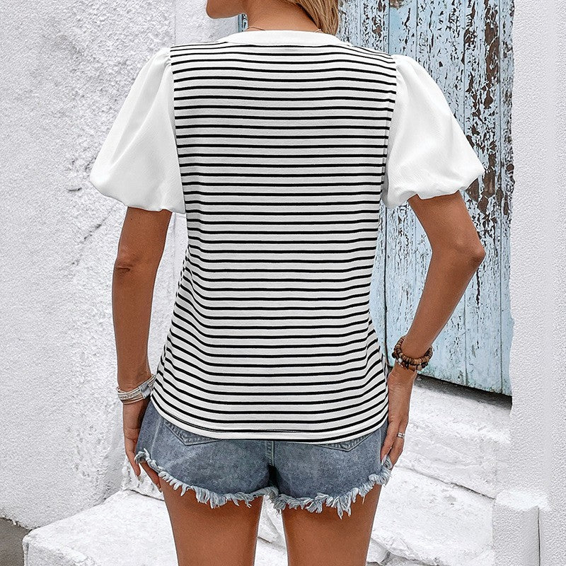 Stravelle Striped Stand-Collar Tee