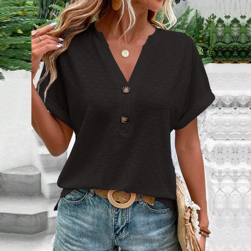 Evania Buttoned V-Neck Blouse