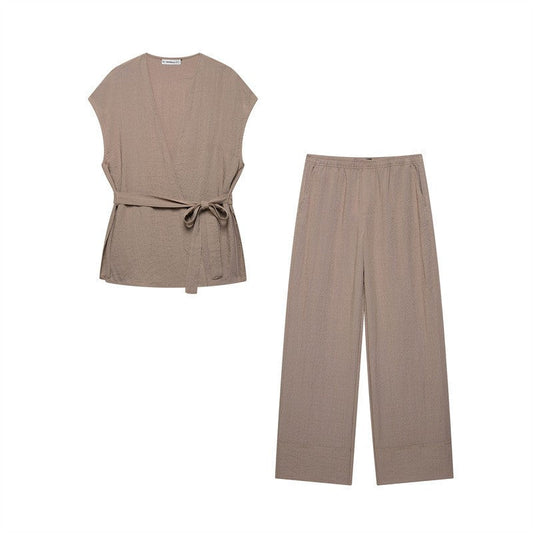 Kairen Kimono Vest and Flared Pants Set