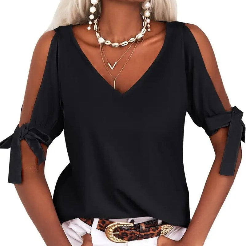 Marivelle Cold-Shoulder Knot Top