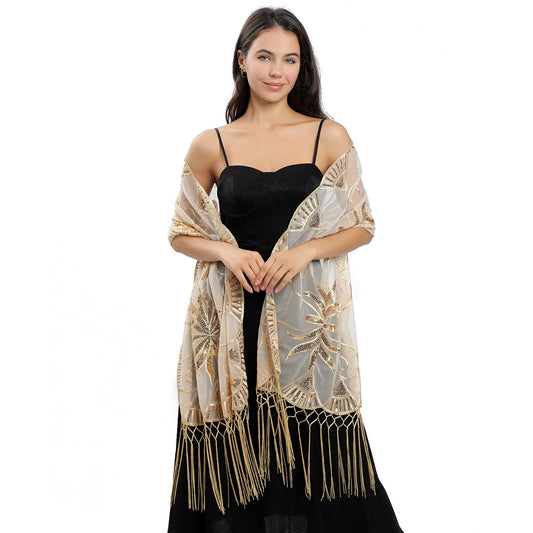 Marivelle Embroidered Feather Shawl