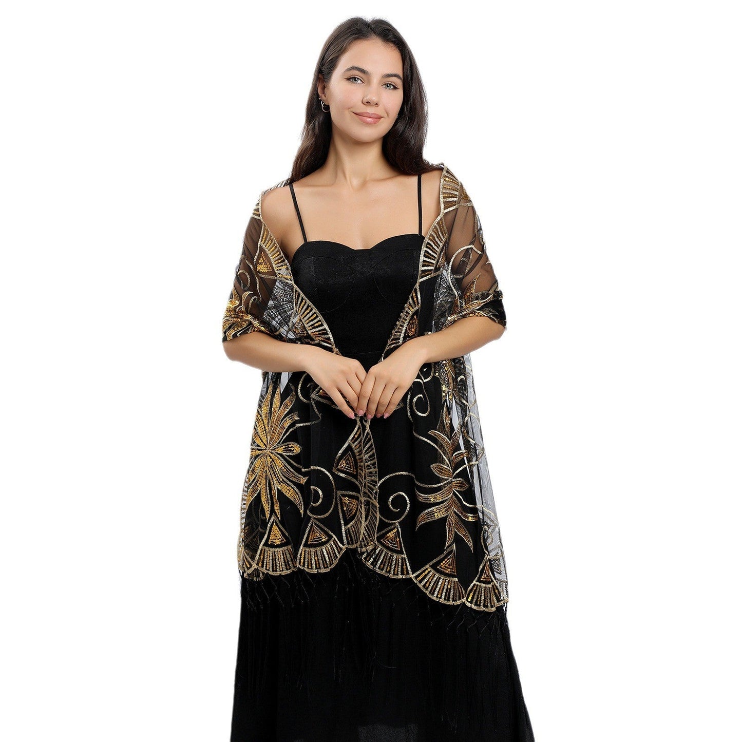 Marivelle Embroidered Feather Shawl