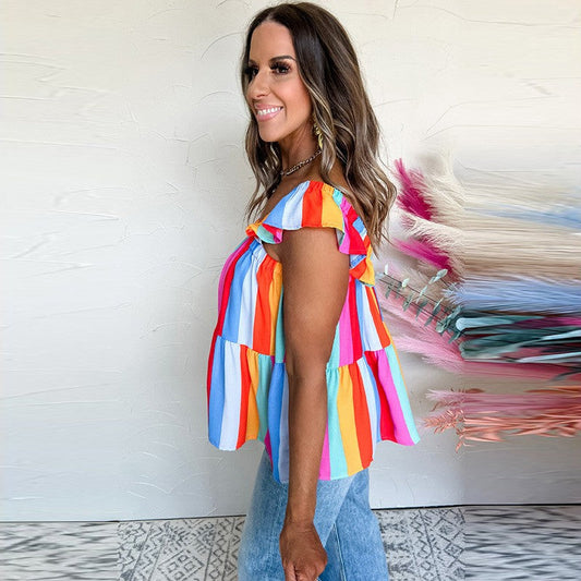 Solenne Striped Square-Neck Top