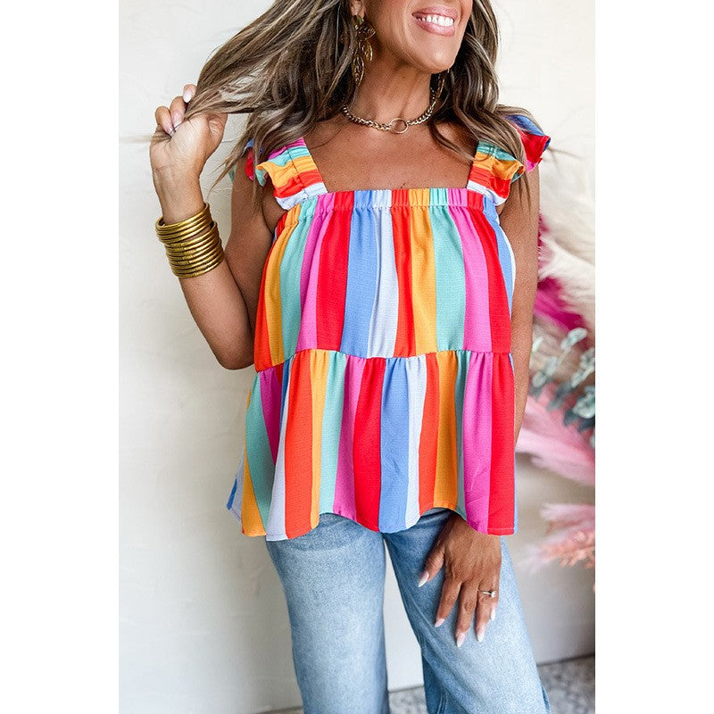 Solenne Striped Square-Neck Top