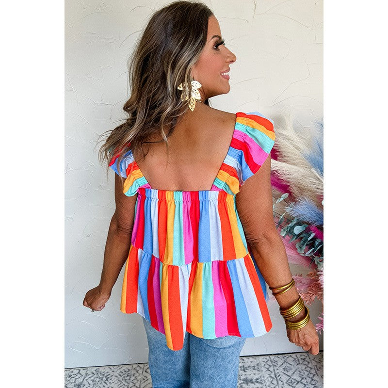 Solenne Striped Square-Neck Top