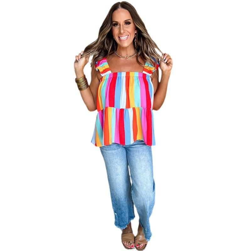Solenne Striped Square-Neck Top
